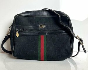 ICH【中古品】 GUCCI グッチ ショルダーバッグ GGロゴプレート シェリーライン ブラック オールドグッチ 〈205-231130-ss7-ICH〉