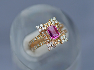 K18PG ファッションリング ピンクサファイヤ 0.763ct ダイヤモンド 0.55ｃｔ サイズ11号 中古美品