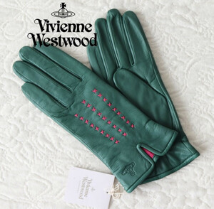 新品タグ付き【ヴィヴィアンウエストウッド】羊革 レザー手袋 グローブ 緑 20cm レディース v4019