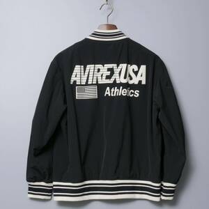 TG7331◎AVIREX アヴィレックス ライト 6182138 バックロゴ AVIREXUSA Athletics ストレッチナイロン ブルゾン スタジャン サイズF