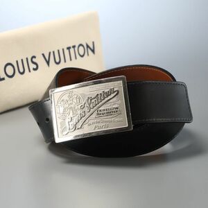 GO2412：スペイン製*LOUIS VUITTON/ルイヴィトン*メンズ*M6812*サンチュールジーンズ*プレートバックルレザーベルト*95/38*ブラック