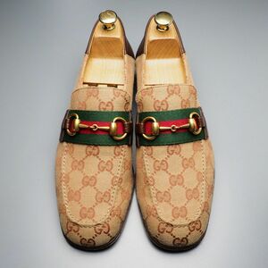 MF8209//*グッチ/GUCCI*メンズ7/GG柄キャンバス+シェリーライン/ホースビットローファー/スリッポン/モカシンシューズ/靴/546223