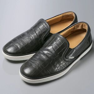 GO8461//イタリア製*ジミーチュウ/JIMMY CHOO*メンズ43/グローブ/GROVE/クロコ型押し/レザースニーカー/スリッポン/ローカット/靴/黒