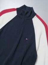 TG4139◇トミーヒルフィガー/TOMMY HILFIGER メンズM ハイネック ハーフジップ コットンニットブルゾン プルオーバー セーター 紺/白/赤系_画像3