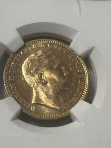 1901年A ドイツ・プロシア　ヴィルヘルム２世　20マルク金貨　NGC MS62