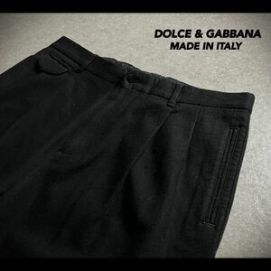 ITALY製 DOLCE & GABBANA ドルチェアンドガッバーナ ツータック ブラック ウール スラックス パンツ 伊製