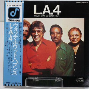 [TK3003LP] LP L.A.4 / ウォッチ・ホワット・ハプンズ 帯付き準美品 プロモ白ラベル ライナーノーツ 盤面音質ともに良好の画像1