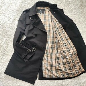 美品☆ 超希少XLサイズ！ BURBERRY BLACK LABEL バーバリーブラックレーベル トレンチコート ロング ダブル ノバチェック ベルト LL 2L 黒