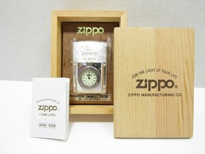 1円スタート 未使用品 Zippo ジッポー タイムライト オイルライター 銀張り 特別限定品 1000個 NO.0973 時計付きライター 時計動作未確認