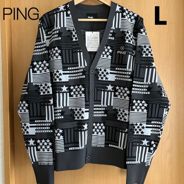 ping ピン メンズ ニットカーディガン 黒 L ゴルフウェア