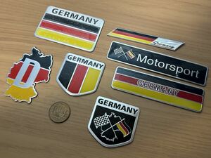 ★送料無料★ 7枚 まとめて 新品 ドイツ 国旗 アルミ ステッカー シール エンブレム ベンツ BMW アウディ ワーゲン ポルシェ スマート AMG