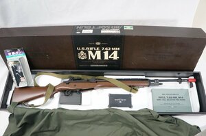 23☆【中古】TOKYO MARUI/東京マルイ エアガン U.S.ライフル M14 ウッドタイプストック 7.62-MM 別売マウントベース付き☆951N8/6b