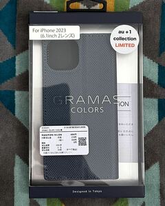 ★未使用★【au限定】GRAMAS COLORS EURO Passione 2 Leather Case for iPhone15/Metallic Navy★ R23C047L★手帳型★RIPPLEポケット×2★