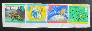 イギリス　英国　記念切手　1992年グリーン（環境保護）切手　24～39P:環境保護をテーマの児童画、酸性雨、効果など　4種完　初日押印紙付