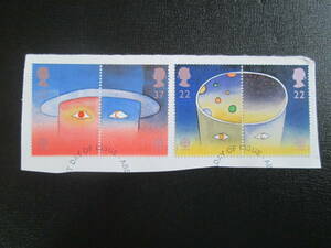 イギリス英国記念切手 　1991年 ユーロッパ（C.E.P.T.）切手　テーマは宇宙　22～37P:　宇宙開発を象徴する抽象画　4種完　初日押印紙付