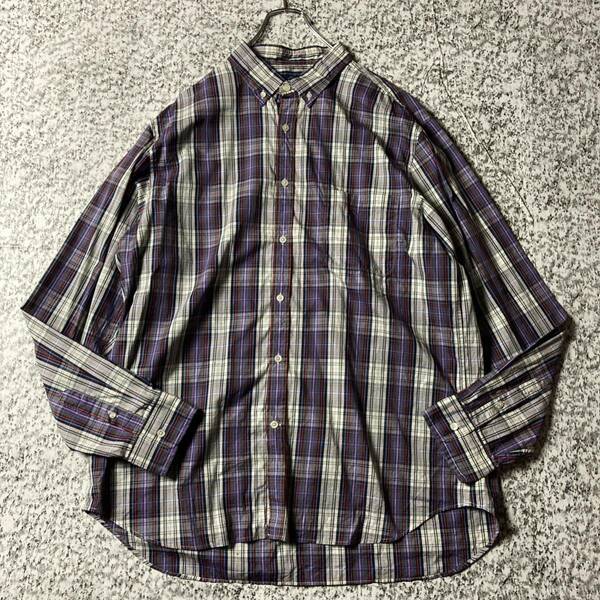 【90sオールド】インド綿　オーバーサイズ　BDビンテージL/Sチェックシャツ　2XLサイズ 古着 長袖シャツ ビッグサイズ