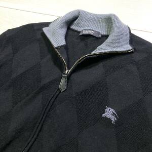 ★美品★圧巻！シャドーアーガイル★バーバリーブラックレーベル ジップアップ ニット セーター ジャケット Burberry Black label