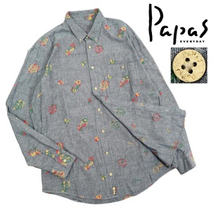 【B2625】【美品】Papas パパス 長袖シャツ ボタンダウンシャツ 花柄 サイズL
