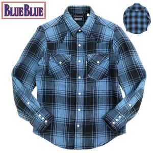 [B2627]BLUEBLUE INDIGO DYEb lube Roo .... long sleeve shirt flannel shirt indigo tartan check size 1