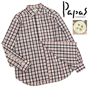 【B2678】【極美品】【ビッグサイズLL】Papas+ パパスプラス 長袖シャツ ボタンダウンシャツ チェック ネイビー×ピンク