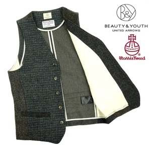 【S3018】【美品】BEAUTY&YOUTH×HARRIS TWEED ビューティーアンドユース ユナイテッドアローズ ハリスツイード ベスト 別注 サイズM