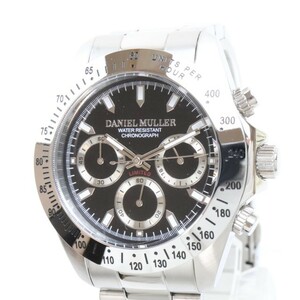 2311-590 ダニエルミューラー DM-2003BK 美品 クオーツ腕時計 クロノグラフ 銀色 純正ベルト 箱