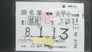 S1063-F　　JR東 補充式バス定期券(パウチ) ※折れ筋　平成８【 田名部 ー 大平小学校前 】田名部駅発行