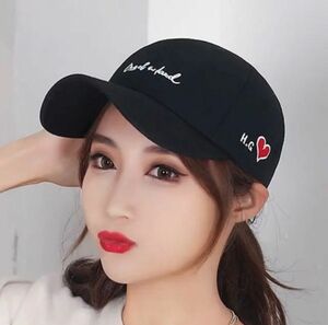 キャップ レディース メンズ ハート ロゴ 男女兼用 ブラック 黒 帽子 韓国