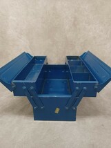 ツールボックス レトロ 工具箱 収納箱 二段式 青色 ブルー ビンテージ 道具箱 アンティーク TOOL BOX 汚れ錆あり 中古品 コレクション _画像4