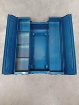ツールボックス レトロ 工具箱 収納箱 二段式 青色 ブルー ビンテージ 道具箱 アンティーク TOOL BOX 汚れ錆あり 中古品 コレクション _画像2