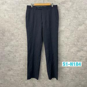 【中古】TOMMY HILFIGER ネイビー ジップフライ ストライプ柄 スラックスパンツ 実寸W33in USA 海外輸入 古着 S1-N184