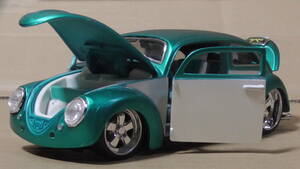送料着払 ダイキャスト フォルクスワーゲン ビートル VW beetle blue 1:24 Maisto チョップドルーフ クレーガー 深リム