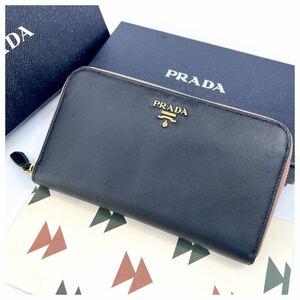 1円〜美品★3632 PRADA プラダ 長財布 サフィアーノ ウランド ファスナーレザー 長財布 レディース