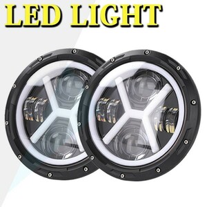 送料込.. LED ヘッドライト 7インチ JEEP JK TJ CJ ジムニー H1 H2 AM HI.Low切替式.DRL ハーレー ホワイト イエロー 12V~24V 2個 JK-VV