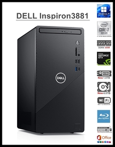 ★DELL Inspiron3881/Win11Pro/i7-10700 8コア/RAM 32GB/新品 NVMe SSD 1TB/新品 HDD 4TB/GTX1060 6GB/WiFi5/Blu-ray/USB3.2/Office2021★