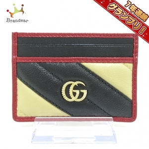 グッチ GUCCI カードケース 573812 GGマーモント レザー 黒×ボルドー×ベージュ 美品 財布