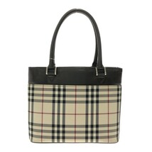 バーバリー Burberry トートバッグ ジャガード×レザー アイボリー×ダークブラウン×マルチ チェック柄 バッグ_画像3