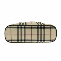 バーバリー Burberry トートバッグ ジャガード×レザー アイボリー×ダークブラウン×マルチ チェック柄 バッグ_画像4