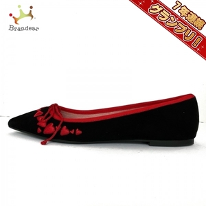 プリティバレリーナ Pretty Ballerinas フラットシューズ 40 - スエード×化学繊維 黒×レッド レディース 刺繍/ハート 靴