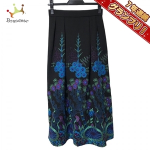 グレースコンチネンタル GRACE CONTINENTAL ロングスカート サイズ36 S - 黒×グリーン×マルチ レディース 刺繍/ラメ ボトムス