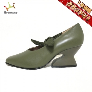 シビラ Sybilla パンプス 23.5 - レザー×化学繊維 カーキ レディース リボン 美品 靴