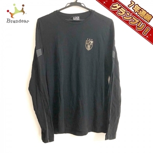 エンポリオアルマーニ EMPORIOARMANI 長袖Tシャツ サイズM - 黒×ダークグレー×ゴールド メンズ クルーネック/EA7 トップス