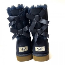 アグ UGG ショートブーツ 24 1002954 - ムートン ネイビー レディース リボン 美品 靴_画像3