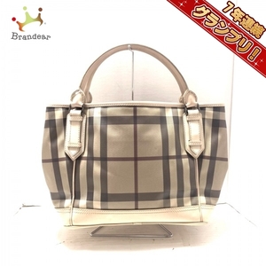 バーバリー Burberry トートバッグ - PVC(塩化ビニール)×レザー ピンクベージュ×ダークグレー×パープル チェック柄 バッグ