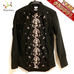 ポールスミス PaulSmith 長袖シャツ サイズS - 黒×ベージュ×ダークブラウン メンズ 花柄/刺繍 トップス