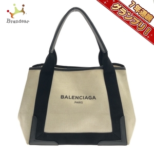 バレンシアガ BALENCIAGA トートバッグ 339933 ネイビーカバS キャンバス×レザー アイボリー×黒 バッグ