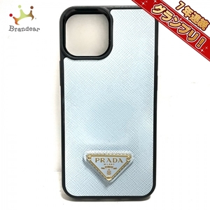 プラダ PRADA 携帯電話ケース 1ZH147 - レザー×ラバー ライトブルー×黒 iPhoneケース/iPhone13 Mini 財布