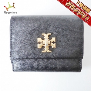 トリーバーチ TORY BURCH Wホック財布 - レザー×金属素材 黒×ゴールド 財布