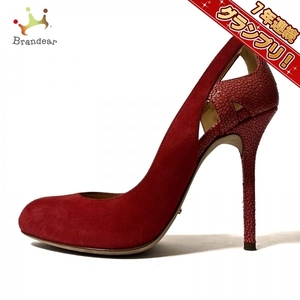 セルジオロッシ sergio rossi パンプス 34 1/2 - スエード×レザー レッド レディース 靴