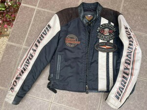 Harley-Davidson ライダースジャケット　ヴィンテージ加工　ワッペン/ナイロン/レザー